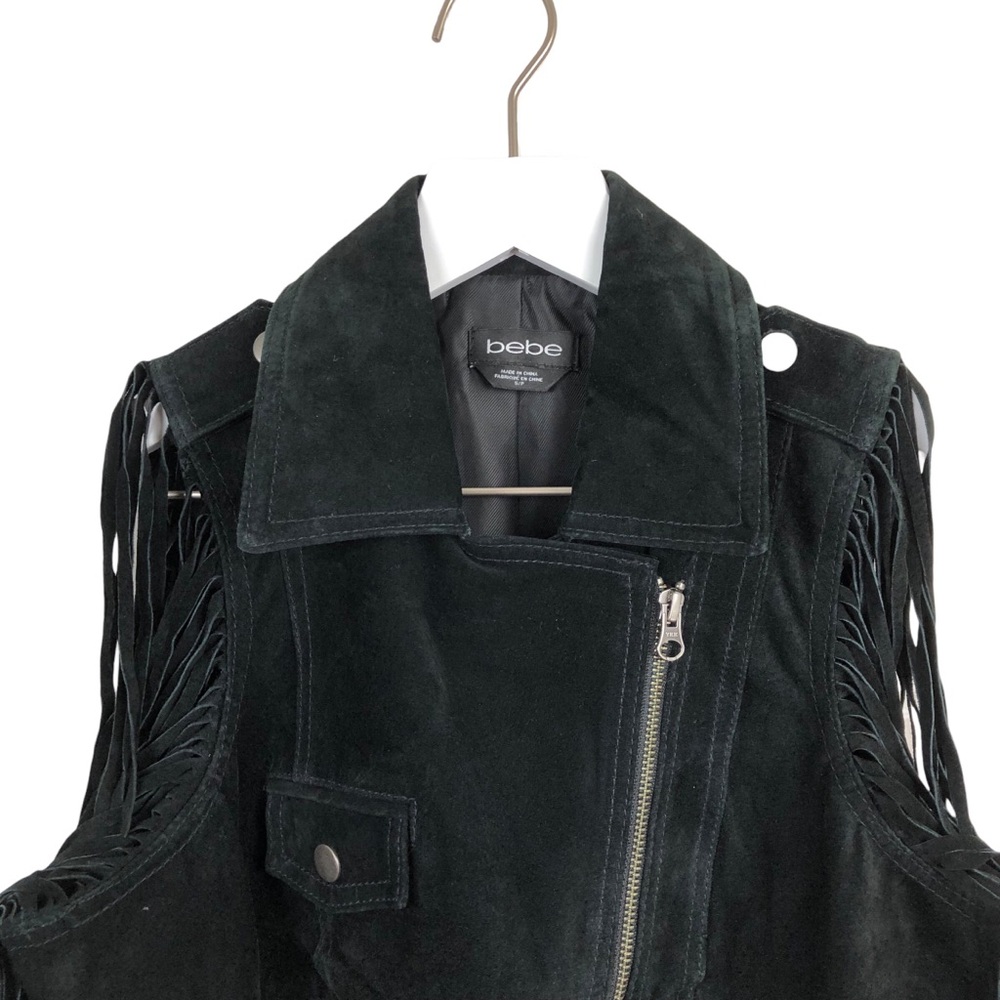 Bebe Black Suede‎ Vest with Fringe - Picture 2 of 5